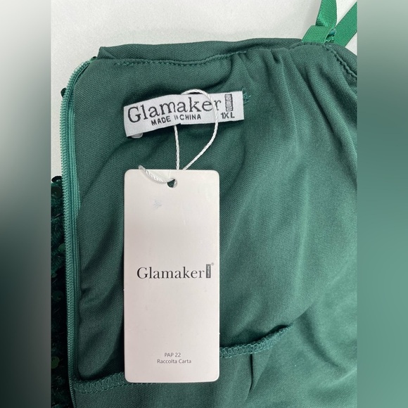 NWT Glamaker Green Sequin Formal Dress With Front Slit Size 1XL - Picture 7 of 13